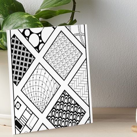 Professionally printed on firm, textured mat boards perfect for desks and shelves. Supplied with 3M velcro dots to easily affix to walls. Available in standard sizes. Zentangle wall art, geometric patterns Zentangle Wall Art, Zentangle Wall, Black Pen Drawing, Diy Gothic, Easy Zentangle Patterns, Easy Zentangle, Doodle Art For Beginners, Zentangle Ideas, Doodle Bug