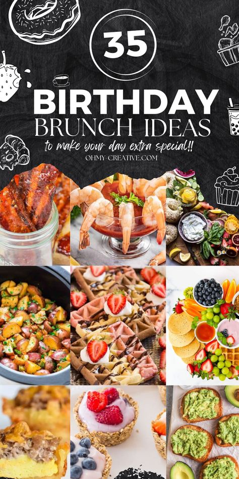 Think beyond eggs and bacon. These creative birthday brunch ideas include breakfast casseroles, pastries, drinks and a DIY pancake station. Brunch And Bubbly Birthday Party Ideas, Birthday Party Breakfast Food, Birthday Party Brunch Ideas, Brunch Ideas Birthday, Birthday Brunch Ideas Decorations, Pancake Station, Birthday Brunch Ideas, 35 Birthday, Eggs And Bacon