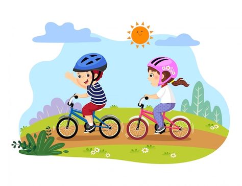 Ride Drawing, Picture Composition, Bike Drawing, Bike Illustration, Riding Bike, Kids Vector, Kids Bicycle, Art Drawings For Kids, Kids Bike