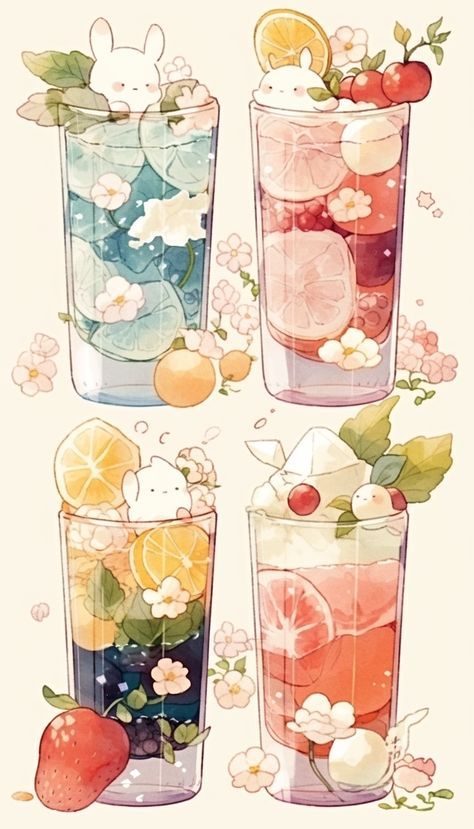 Cute Drink Drawings Aesthetic, Drinks Art Illustration, Cute Smoothie Drawing, Food Beverage Design, Cute Drinks Drawing, Procreate Food Illustration, Kawaii Drinks Drawing, Drink Art Illustration, Cute Drink Drawings