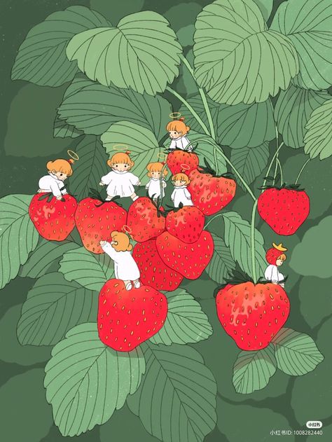 Strawberry Illustration, Strawberry Art, Graphic Novel Art, Book Illustration Art, Kawaii Wallpaper, Illustrations And Posters, Kawaii Art, Pretty Art, Animation Art