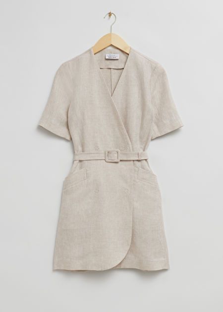 Tailored Linen Belted Mini Dress - Light Beige - Mini dresses - & Other Stories US Jeans Trend, Look Formal, Couture Mode, Dress Crafts, V Cut, Fashion Story, Looks Style, Work Attire, Mini Dresses