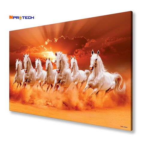 MPRO-TECH Eco Canvas Seven Running Horses Painting for Home and Office vastu 90 x 60 cm 7 Horses Painting, Running Horse Wallpaper For Phone, Running Horses Painting, Seven Running Horses, 7 Horses Running Painting Vastu Wallpaper, Sunrise Art Painting, Office Vastu, Seven Horses Painting, Seven Horses