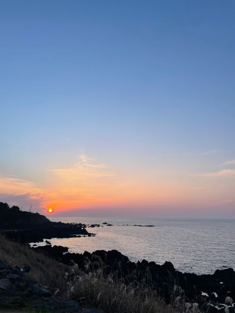 Sunset, Jeju, south korea, sea, beach, sky Jeju Aesthetic, Jeju Island Aesthetic Wallpaper, Beaches In South Korea, Korea Beach, Jeju Island Aesthetic, Korea Night, South Korea Beach, Jeju Island Photography, Jeju Island Aesthetic Beach