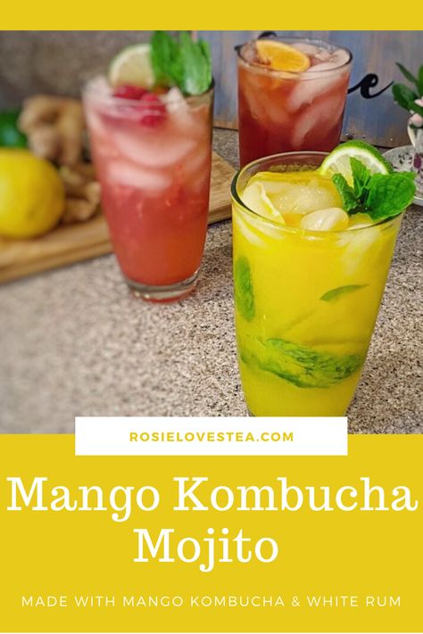 Quite possibly my favourite kombucha cocktail! So fresh, aromatically minty and tropical with the mango and white rum flavours. I love a mojito and I love fruity mojitos more. I also love kombucha and I love fruity kombuchas even more. So, I decided to make this fruity minty mango kombucha mojito. It’s absolutely delicious. I’m using GTs Mystic Mango Kombucha. If you are unable to find mango kombucha, you can alternatively use unflavoured kombucha with a dash of mango juice. Mango Kombucha, Minty Mango, Cake Cocktails, Diy Kombucha, Kombucha Cocktail, Make Kombucha, Kombucha Flavors, Mango Mojito, Fermented Tea