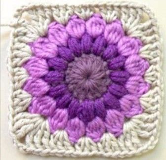 make Granys Crochet Squares Free Pattern, Purple Granny Square, Pansy Granny Square, Large Flower Granny Square Pattern Free, Lavender Granny Square, Purple Crochet Granny Squares, Crochet Water Lily Granny Square, Crochet Lavender Granny Square, Crochet Orchid Granny Square