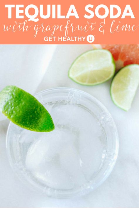 This is one of my most common and favorite drinks. Don’t let this drink’s minimalism fool you—the best things come in simple packages. Pour a little tequila over ice and mix in some club soda before garnishing with a squeeze of lime and grapefruit. It has way fewer calories than a margarita but plenty of refreshing, citrus-y flavor (and no added sugar!). Tequila Soda Lime, Tequila And Club Soda Drinks, Low Calorie Tequila Drinks, Bacardi Drinks, Low Cal Cocktail, Spring Drinks, Tequila Soda, Healthy Food Swaps, Tequila Cocktail