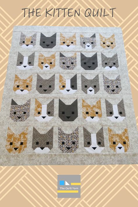 After many years as an UFO finally finished the Kitten quilt top Cat Quilt Wall Hanging, Kitten Quilt Pattern, Cat Quilt Block Pattern Free, Cat Quilts Ideas, Cat Quilt Block Pattern, Kitten Quilt, Fancy Forest Quilt, Animal Quilt Patterns, Bug Quilt