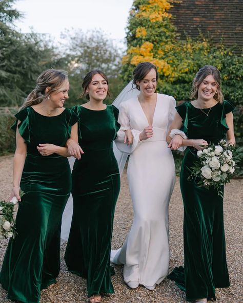 Where to Find Velvet Bridesmaid Dresses + How to Style Them Emerald Green Bridesmaid Dresses Winter, Green Bridesmaid Dresses Winter, Green Velvet Bridesmaid Dresses, Green Velvet Bridesmaid, Bridesmaid Dresses Winter, Dark Green Bridesmaid, Emerald Green Bridesmaid Dresses, Velvet Bridesmaid, Prom Dresses Sparkly