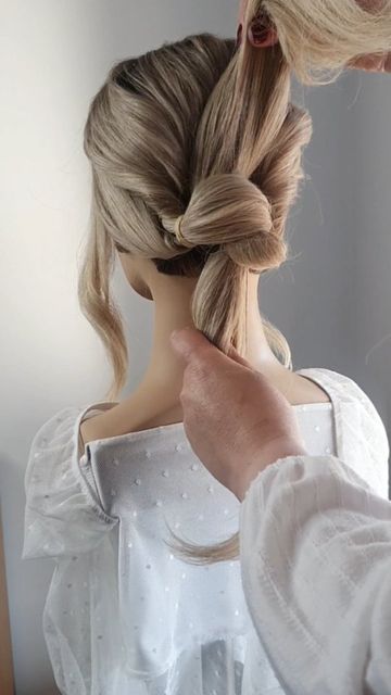 Easy Low Bun Updo For Long Hair, Simple Low Bun Bridesmaid, Low Bun Thick Hair Easy Updo, Low Messy Bun Wedding Hair Diy, Thick Hair Updo Easy For Wedding, Simple Buns For Short Hair, Easy Bridal Bun Tutorial, Long Thick Hair Updos, Simple Low Bun Wedding Hair Tutorials