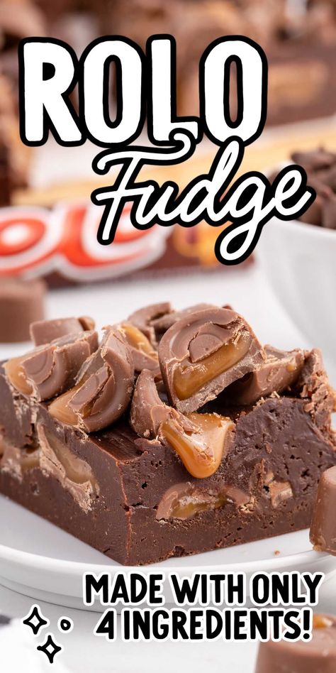 This Rolo fudge only requires four ingredients, and you’ll end up with the creamiest and richest fudge you’ve ever tasted. Buccees Fudge Recipe, Rolo Fudge Recipes, Recipes With Rolo Candy, Fun Fudge Flavors, Rolo Candy Recipes, Gourmet Fudge Recipes, Creamy Fudge Recipes, Christmas Fudge Recipes, Chocolate Fudge Recipes Easy