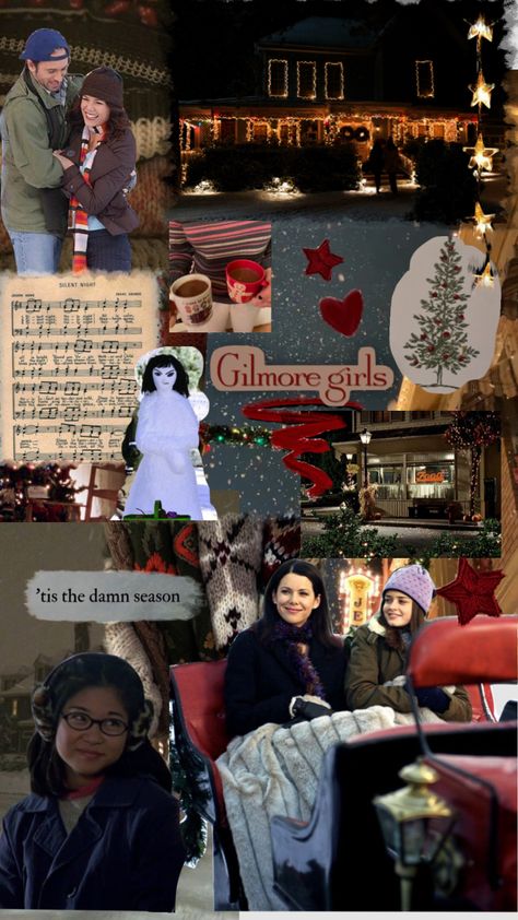 Christmas Wallpaper Gilmore, Christmas Gilmore Girls Aesthetic, Gilmore Girls Christmas Aesthetic, Gilmore Girls Winter Wallpaper, Gilmore Girl Christmas, Gilmore Girls Christmas Wallpaper, Gilmore Christmas, Gilmore Girls Food, Christmas Collage Wallpaper