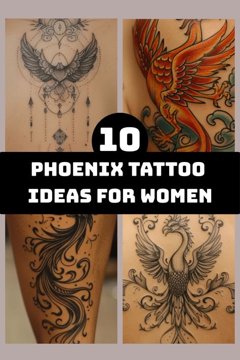 Explore the beauty and strength of phoenix tattoos for women with these creative and inspiring tattoo ideas. Whether you're looking for a feminine Phoenix tattoo design or unique Phoenix tattoo ideas, this collection offers a variety of stunning options to choose from. Embrace the symbolism of rebirth, renewal, and transformation with a graceful Phoenix tattoo that embodies power and grace. Find the perfect Phoenix tattoo to express your inner fire and resilience in style. Fire And Ice Phoenix Tattoo, Beauty From Ashes Tattoo Ideas, Tattoo Pheonix Women, Pheonix Tattoo For Women On Thigh, Pheonix Tattoo For Women On Arm, Transformation Tattoo For Women, Where To Put A Tattoo For Women, Fire Tatoos Ideas, Phoenix Tattoo Feminine Arm Sleeve