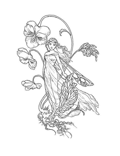 Dainty Tats, Pen And Ink Techniques, Art Nouveau Fairy, Pansy Tattoo, Tree Roots Tattoo, Fairy Tattoos, Tattoo Drawing Ideas, Roots Tattoo, Line Tattoo Ideas