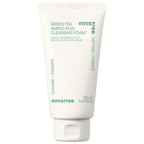 Sulfate-Free Green Tea Amino Acid Cleansing Foam - innisfree | Sephora Innisfree Green Tea, Hydrating Cleanser, Pore Cleansing, Amino Acid, Green Tea Extract, Facial Cleansing, Facial Wash, Foam Cleanser, Xanthan Gum