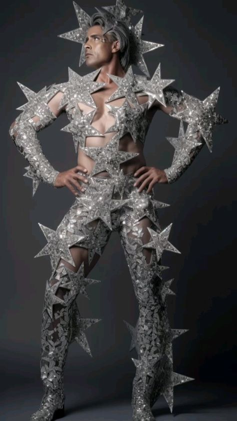 Space Inspired Outfits Men, Cosmic Man, Iconic Magazine Covers, Outer Space Costume, 16 Outfits, Fashion Sketches Men, Drag Queen Outfits, Drag Looks, King Costume