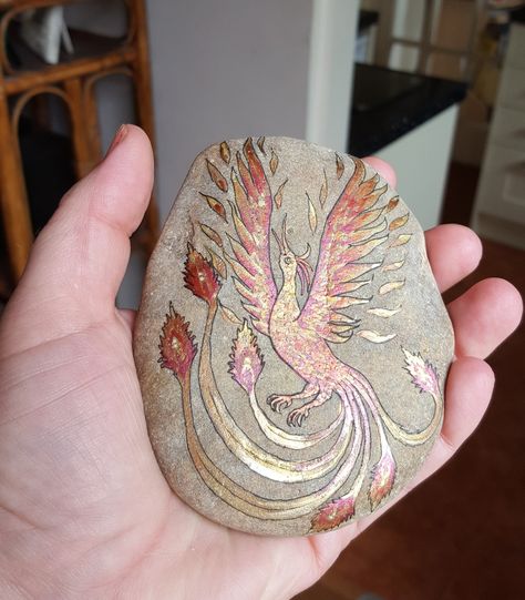 Phoenix painted stone Phoenix Painting, Painted Stone, Painted Rock, Rock Garden, Stone Rocks, Pebble Art, Stone Painting, Painted Rocks, Phoenix