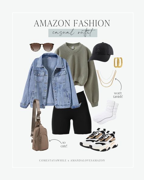 Super cute casual outfit inspo! Casual fashion for women. Trendy outfit for spring. Running errands outfit. Spring sporty outfit inspo. Affordable women's fashion. Budget friendly fashion finds. Outfit inspo. Athleisure outfit. Follow Comestayawhile for authentic, realistic DIY from a self taught mom working hard to upgrade her neutral modern farmhouse home on a budget. Follow Amandalovesamazon for all the best deals on neutral home decor, trending fashion finds, and budget friendly beauty items Running Errands Outfit Spring, Sporty Mom Outfits, Errands Outfit Spring, Neutral Modern Farmhouse, Mom Working, Sporty Mom, Cute Casual Outfit, Running Errands Outfit, Athleisure Outfit