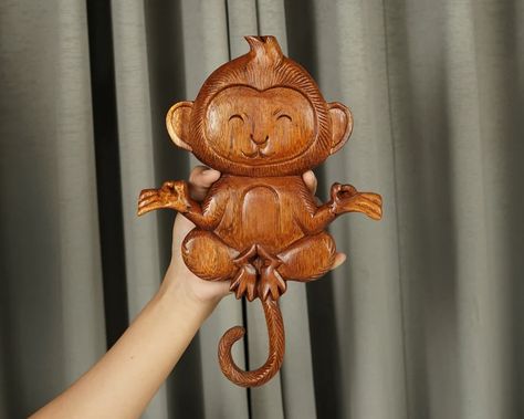 Monkey Yoga Wall Décor Wood Carving Animal Figurine | Etsy Canada Monkey Hanging, Yoga Wall Decor, Monkey Wall, Wall Decor Wood, Yoga Wall, Tree Carving, Hanging Home Decor, Miniature Crafts, Animal Figurines