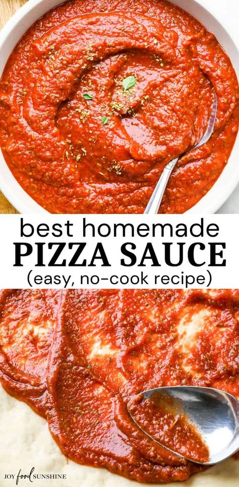 This easy Homemade Pizza Sauce Recipe is made in 5 minutes with 8 ingredients. This no-cook sauce is truly the best pizza sauce recipe ever - developed from my experience working in a Chicago pizzeria! Pizza Sause, Best Homemade Pizza Sauce, The Best Pizza Sauce, Best Pizza Sauce, Pizza Sauce Easy, Italian Gravy, Pizza Oven Recipes, Pizza Sticks, Pizza Homemade