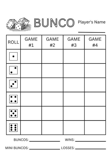 Free printable Bunco Score Sheets with mini buncos download page. 

Track the number of rounds you win and lose as a team and the number of Buncos scored individually.

Tally sheets and table labels also available for download. Bunco Cards Printable Free, Bunko Score Sheets Free, Bunco Score Cards Printable Free, Bunco Sheets Free Printable, Bunco Rules Printable, Fall Bunco Score Cards Free, Bunco Printables Free, Halloween Bunco Score Sheets, Free Bunco Score Sheets Printables