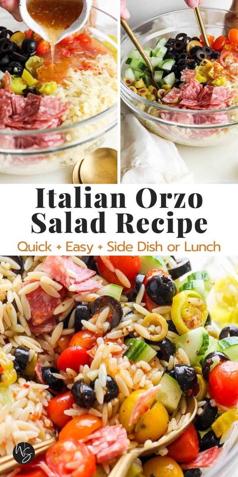 Pasta Salad Recipes Orzo, Main Dish Pasta Salad Recipes, Summer Orzo Salad Recipes, Fall Orzo Salad, Orzo Pasta Salad Recipes Cold, Summer Lunch Meal Prep, No Pasta Pasta Salad, Lunch Orzo Salad, Summertime Dinner Recipes