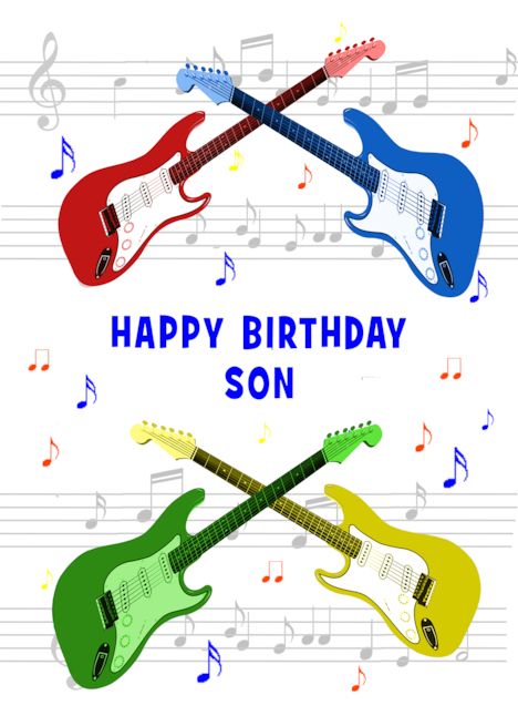 Son birthday Guitars and Music card Happy Birthday Godfather, Happy Birthday Neighbor, Happy Birthday Godson, Birthday Brother In Law, Handmade Invitation Cards, Happy Birthday Grandson, Happy Birthday Grandpa, Illustrated Holiday Cards, Happy Birthday Uncle