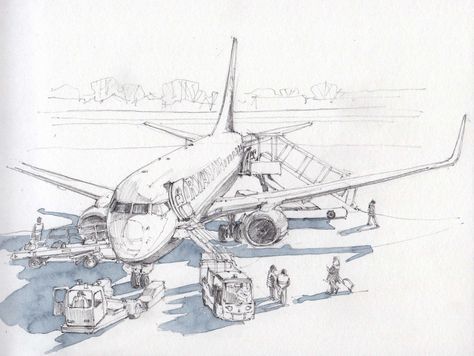 Treviso Airport, Italia | 2016 | Linda Vanysacker - Van den Mooter | Flickr Airport Sketch, Airport Drawing, Airplane Sketch, Plane Drawing, Airplane Drawing, Contemporary Folk Art, Airplane Art, Architecture Design Drawing, Random Inspiration