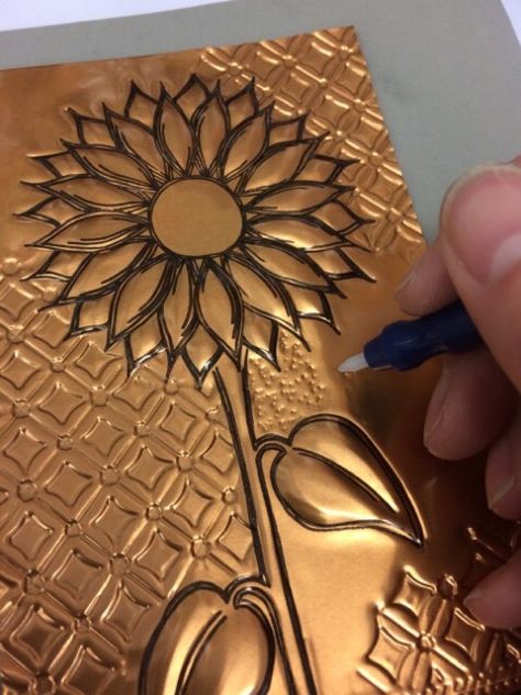 Metal Tape Art, Embossed Paper Art, Embossing Art, Metal Embossing Art, Aluminum Foil Art, Metal Tape, Aluminum Crafts, Paint Stencils, Copper Crafts