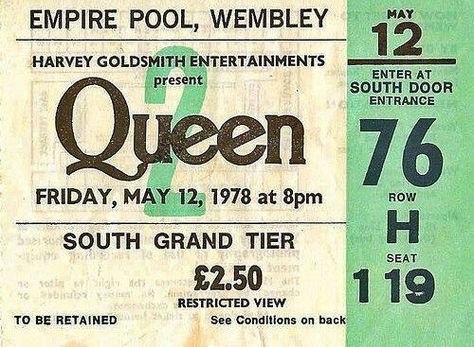 Vintage Concert Tickets, Freddie Mercury Aids, Queen Tickets, Old Ticket, News Of The World, Night At The Opera, Tiered Seating, Queen Ii, Queen Poster