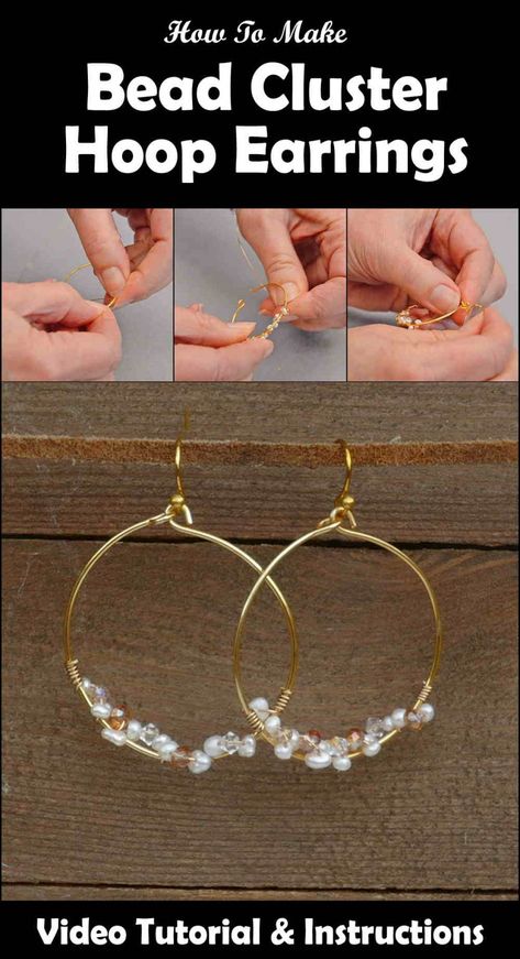 Cluster Earrings Tutorial, Diy Earrings Video, Beaded Hoop Earrings Tutorial, Diy Bead Earrings, Diy Hoop Earrings, Hoop Earrings Tutorial, Dyi Earrings, Chandelier Earrings Diy, Diy Earrings Tutorial