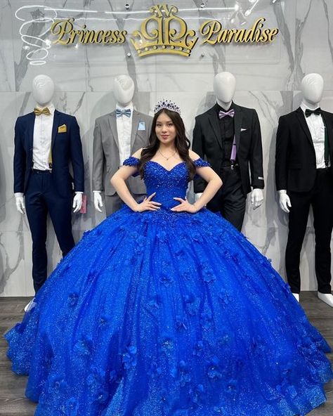 Princess Paradise on Instagram: "Royal Blue 💙✨ • • • • • #princessparadise #princess #boutique #quincegoals #quinceaneradresses #ballgown #vestido #quince #quinceanera #misquince #dresses #yestothedress #dreamdress #chicago #explore #explorepage #exploremore #trendingnow #trending #viral #quincedresses #chicago #tiktok #reel #model #littlevillage" Royal Blue Quince Court, Royal Blue And Gold Quince Dress, Royal Blue Dress Quinceanera, Royal Blue Quinceanera Dresses Mexican, Royal Blue Chambelanes Outfits, Dark Blue Quince Dress, Quince Royal Blue, Royal Blue Sweet 16 Dresses, Quinceanera Dresses Royal Blue