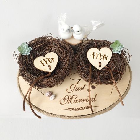 1pcs lot New Custom name Rustic Bird Nest Party Prop props Wedding proposal Marriage  Ring Cushion holder pillow bearer  on Aliexpress.com | Alibaba Group Engagement Platter, Personalized Wedding Ring Holder, Flower Anniversary, Ring Platter, Personalised Wedding Ring Boxes, Wedding Ring Bearer Boxes, Personalized Wedding Rings, Rustic Ring, Wedding Gifts Packaging