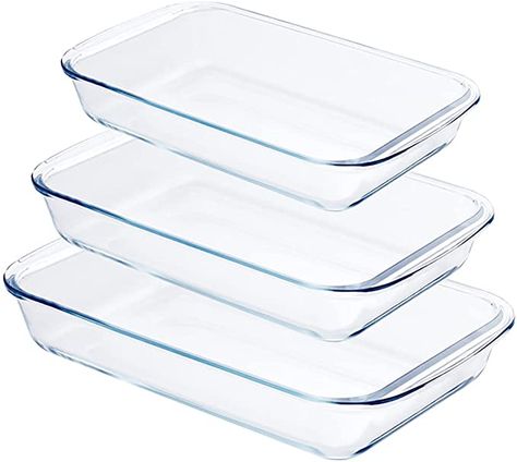 Amazon.com: 3-Piece Glass Baking Dish Set, Clear Glass Bakeware Set, Baking Pans for Lasagna, Freezer-to-Oven and Dishwasher Safe (1L, 1.5L, 2L): Home & Kitchen Glass Bakeware Set, Glass Bakeware, Baking Dish Set, Glass Pan, Baked Casserole, Oven Dishes, Glass Baking Dish, Bakeware Set, Baking Dish