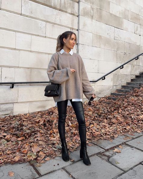 Autumn Casual Looks & Fall Outfit 26 Ideas 2024 - Stylish Work Outfits & Street Styles Outfits Mit Leggings, Vinter Mode Outfits, White Shirt Outfits, Winter Fashion Outfits Casual, Beige Outfit, Autumn Clothes, Stylish Work Outfits, Pinterest Fashion, Mode Inspo