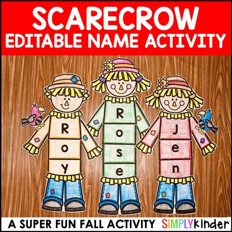 Fall Craft Kindergarten, Craft Kindergarten, Name Activity, Kindergarten Names, Fall Bulletin Board, Prek Crafts, Preschool Names, Scarecrow Crafts, Halloween Crafts Preschool