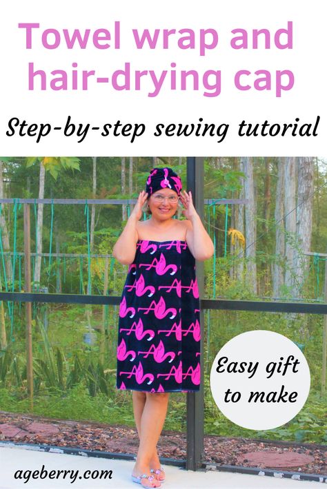 Easy DIY bath towel wrap and hair drying shower cap - terry cloth sewing project. #sewing #sewingproject #sewingtutorial #sewingtips Beach Towel Dress, Sewing For Dummies, Sewing Hobby, Cozy Bath, Hair Drying Cap, Sewing Videos, Crafting Techniques, Towel Dress, Diy Beach