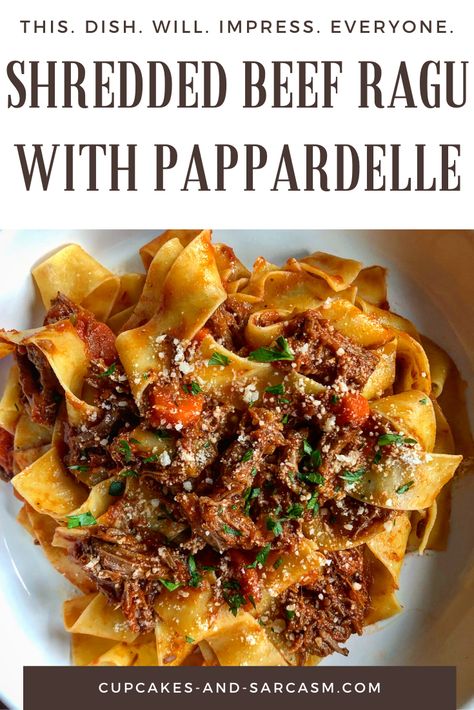 Shredded Beef Ragu, Ragu With Pappardelle, Bacon Mushroom Pasta, Beef Ragu Recipe, Bacon Mushroom, Beef Ragu, Ragu Recipe, Beef Pasta, Shredded Beef