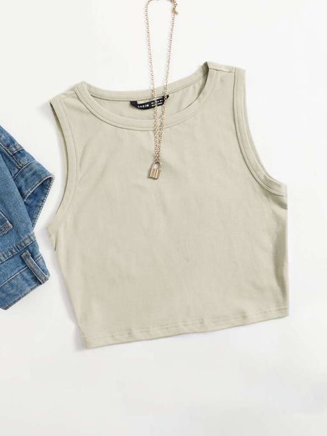 Tank Top Outfits, Beige Top, Women Tank Tops, Cute Tank Tops, Cute Crop Tops, Crop Tank Top, Really Cute Outfits, Teen Fashion Outfits, Cropped Tank Top