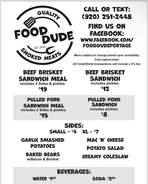 Bbq Food Truck Menu Ideas, Food Truck Menu Ideas, Food Truck Project, Beef Brisket Sandwich, Bbq Food Truck, Food Truck Menu, Brisket Sandwich, Creamy Coleslaw, Cheese Potatoes