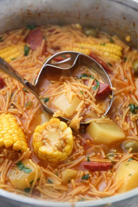 Puerto Rican Sancocho, Spanish Chicken Noodle Soup, Easy Puerto Rican Recipes Dinners, Pastellios Recipe, Salami Soup, Puerto Rican Chicken Soup, Sancocho Puerto Rican, Weeknight Soup, Sancocho Recipe