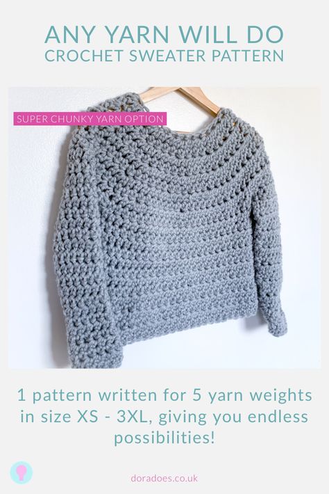 Bulky Yarn Crochet, Crochet Jumper Pattern, Chunky Yarn Crochet, Crochet Sweater Design, Crochet Sweater Pattern, Crochet Jumper, Crochet Sweater Pattern Free, Super Chunky Yarn, Jumper Patterns