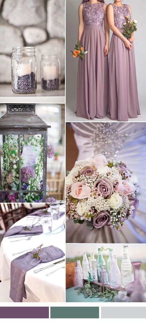 dark lavender and green wedding color ideas with lace bridesmaid dresses Lavender Wedding Colors, Wedding Kids Outfit, Wedding Color Combinations, Wedding Color Trends, Wedding Colors Purple, Fall Bridesmaid Dresses, Green Wedding Colors, Purple Wedding Flowers, Lace Bridesmaids