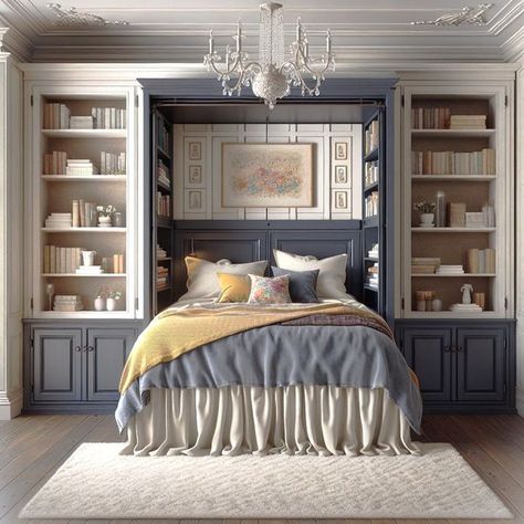 (10) Facebook Built In Bed Master, Bed Between Bookcases, Built In King Bed, Bedroom Built In Bookcase, Built In Bookshelves Around Bed, Bookshelf Headboard Diy, Bedroom Built In Shelves, Library Murphy Bed, Bedroom Library Ideas