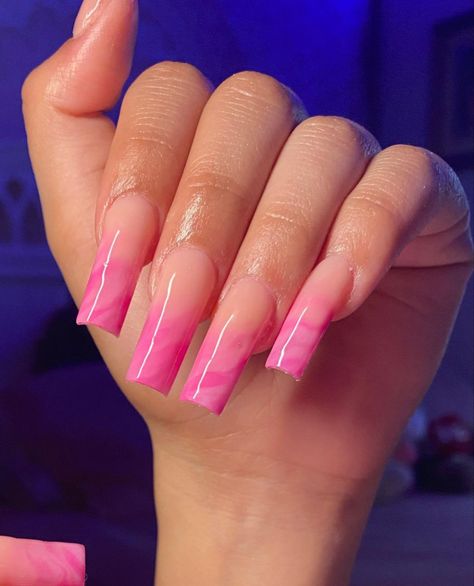 Pink Marble Ombre Nails, Marble Ombre Nails Acrylic, Pink Marble Nails, Marble Nails, Pink Marble, Pink Ombre, Ombre Nails, Long Acrylic Nails, Acrylic Nail Designs