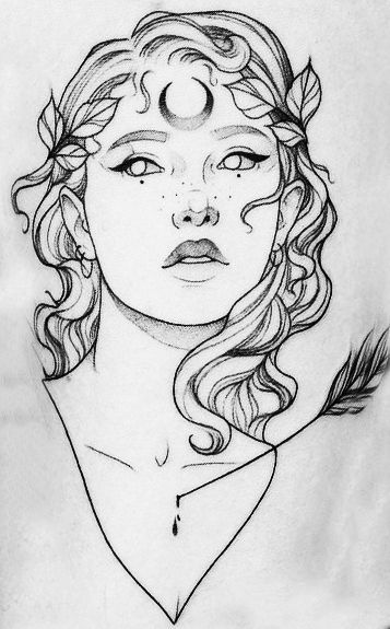 Goddess Of Life Tattoo, Artemis Goddess Tattoo Design, Selene Greek Goddess Tattoo, Artemis Goddess Art Drawing, Artemis Apollo Tattoo, Artemis Line Art, Hera Greek Goddess Art, Artemis Drawing Greek Mythology, Artimus Greek Goddess Tattoo