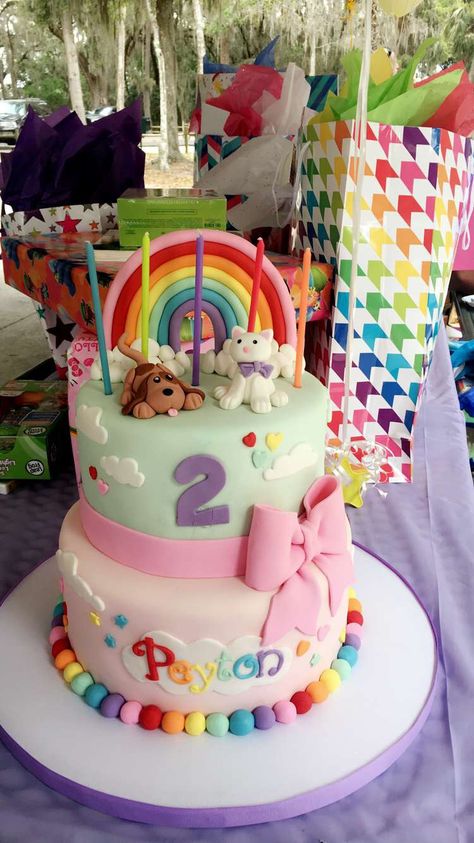 Rainbow Puppy Birthday Party, Rainbow Puppy Cake, Puppy And Kitty Birthday Cake, Puppy Party Theme, Puppy Birthday Cakes, Bday Celebration, Rainbow First Birthday, Puppy Birthday Parties, Puppy Cake