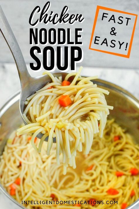 Easy recipe for Homemade Chicken Noodle Soup with double noodles. This homemade soup is ready in about 30 minutes. A family favorite recipe. Semi Homemade Chicken Noodle Soup, Homemade Campbells Chicken Noodle Soup, Double Noodle Soup, Homemade Lipton Noodle Soup, Easy Homemade Chicken Noodle Soup Simple, Chicken Noodle Soup With Spaghetti Noodles, Elbow Noodle Soup, Chicken Noodle Soup No Chicken, Easy Chicken Noodle Soup Recipe Stovetop