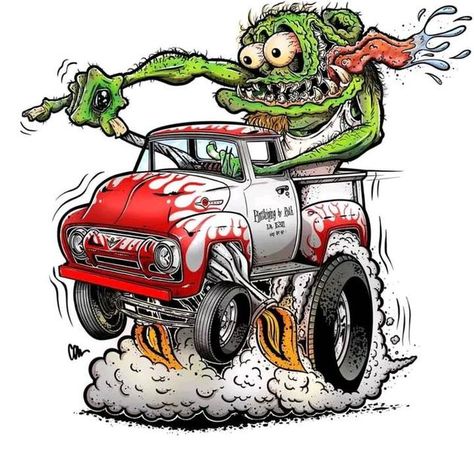 Hot Rod Monster Art, Van Drawing, Retro Racing Car, Addition Plans, Drag Art, Ed Roth Art, Kustom Kulture Art, Cartoon Car Drawing, Cartoon Cars