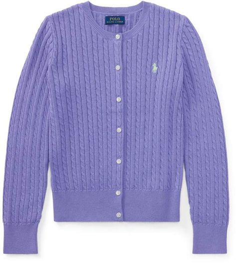 Ralph Lauren Mini-Cable Cotton Cardigan Ralph Lauren Cardigan, Light Blue Cardigan, Cardigan Purple, Ralph Lauren Slim Fit, Fitted Cardigan, Ralph Lauren Logo, Polo Ralph Lauren Women, Jeans Casual, Blue Cardigan